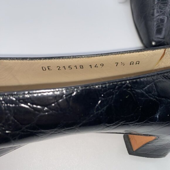 Salvatore Ferragamo Black Leather Croc Print Low Block Heel Slip-On 7.5AA Shoes - Picture 11 of 16